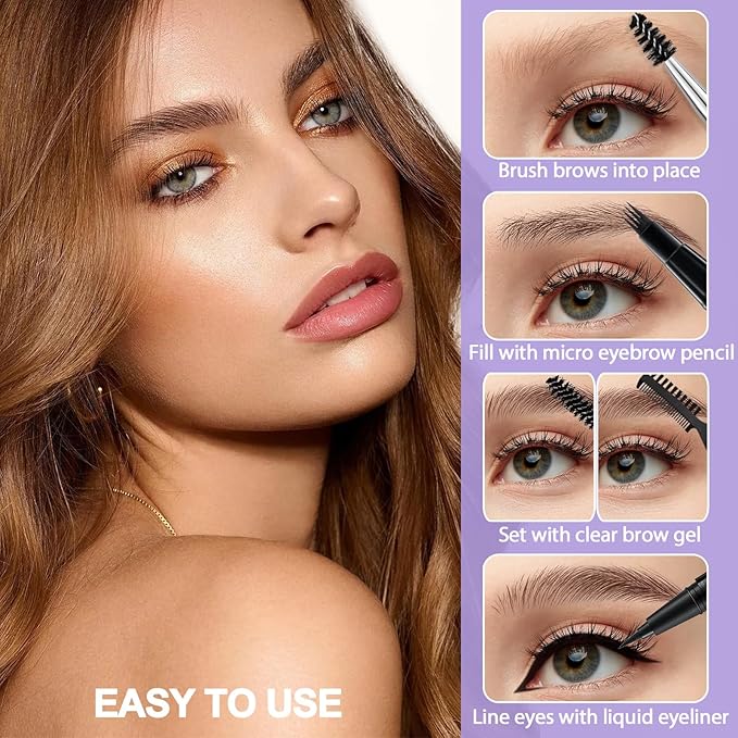 Eyebrow Pen Kit, with Microblading Eyebrow Pen, Eyebrow Gel, Eyeliner, Eyebrow Brush, Eyebrow Pencils for Women, Waterproof, Smudge Proof, Long Lasting Makeup Formula - Brunette