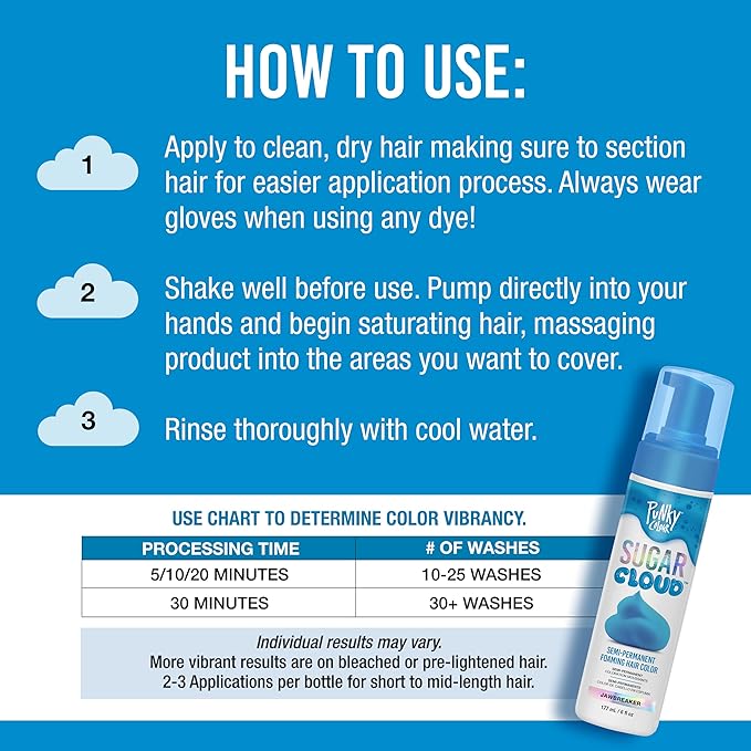 Punky Sugar Cloud Semi-Permanent Foam Hair Color, Jawbreaker - Vibrant Hair Dye for Long-Lasting Color, Easy Application Foam Hair Dye, 6 fl oz.