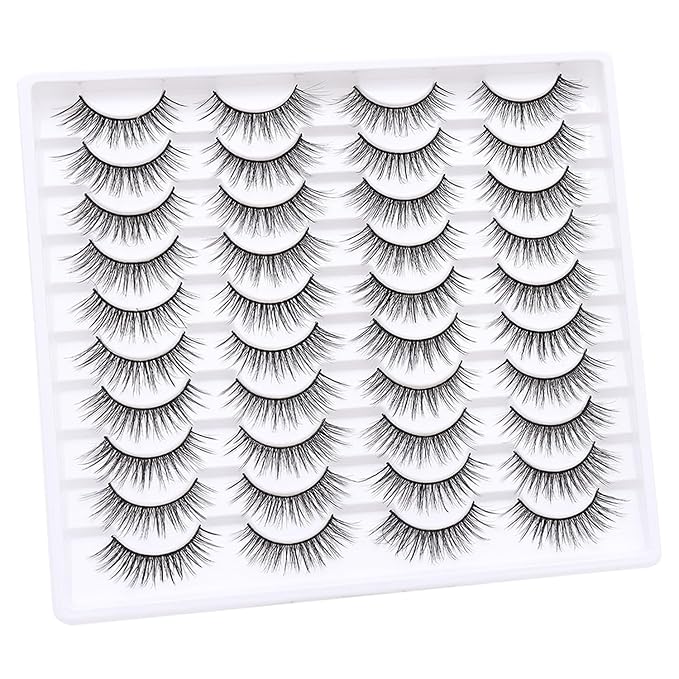 False Eyelashes 20 Pairs Wispy Lashes Faux Mink Lashes 14mm 3D Fluffy Cat Eye Lashes （style 20-058)