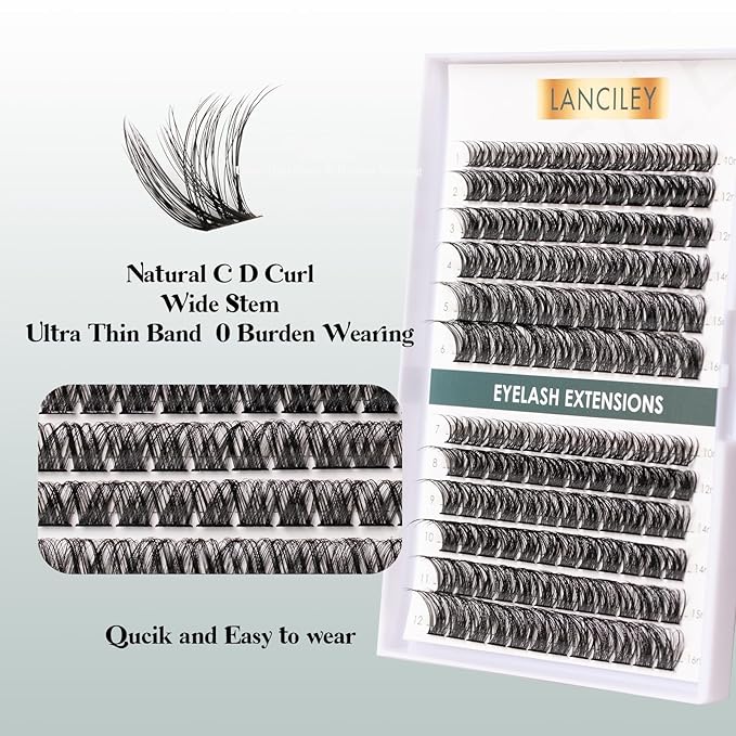 Lash Clusters 144pcs Volume Eyelash Clusters 10-16MM DIY Individual Lashes C Curly Eyelashes Manga Lashes Clusters Natural Cluster Eyelash Extensions Soft Thin Band Cluster Lashes for Beginners-DM01