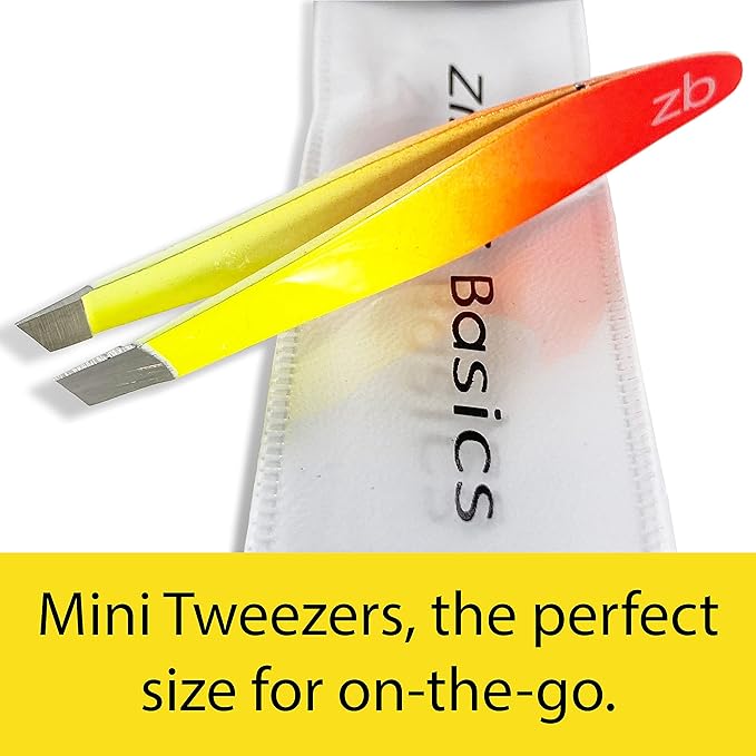 Zizzili Basics Mini Slant Tweezers - Best Tweezers for Eyebrow, Facial Hair Removal and your Precision Needs (Sherbet)