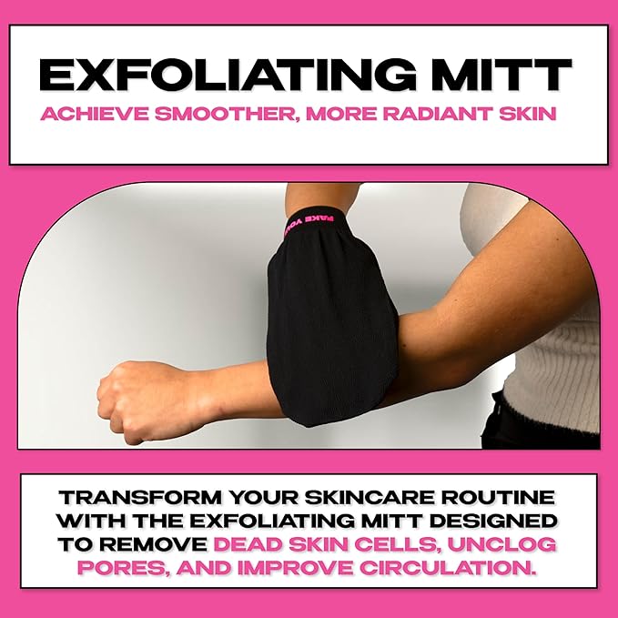 Fake You! Exfoliating Mitt for Body – Premium Body Exfoliator Mitt for Smooth, Radiant Skin – Reusable Exfoliator Glove for Dead Skin Removal – Elastic Cuff for Secure Fit