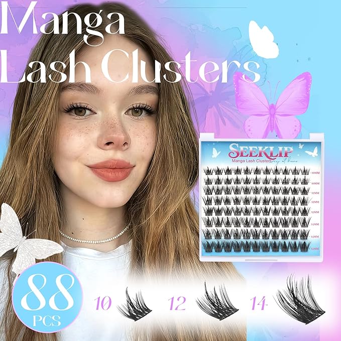 Manga Lash Clusters Spike Eyelash Clusters 10-14mm C Curl Lashes Clusters Wispy Individual Fluffy Lashes Clusters DIY Look Like Eyelash Extension (Mangaedge)