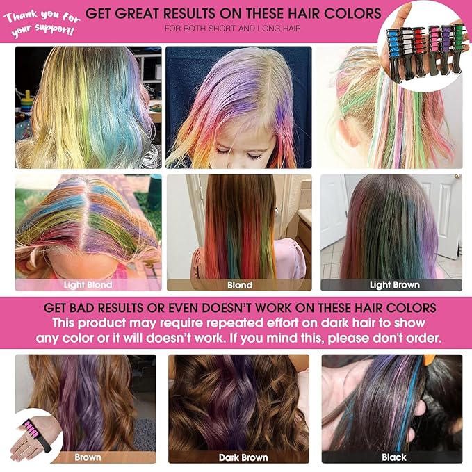 MSDADA New Hair Chalk Comb Temporary Hair Color Dye for Girls Kids with Light Color Hair, Washable Hair Chalk for Girls Age 4 5 6 7 8 9 10 Birthday Cosplay DIY, Christmas
