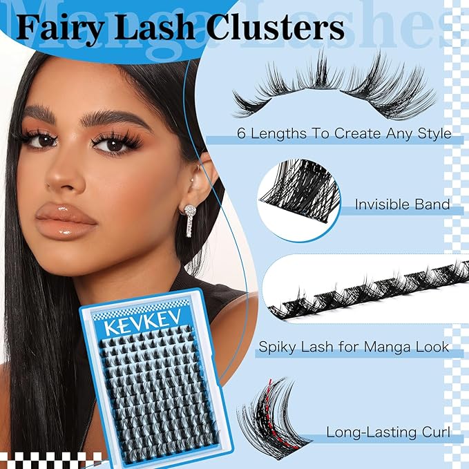 Lash Clusters California Sunset Manga Style Volume Soft 144Pcs 8-18mm Mix Eyelash Clusters DIY Lash Extension Ultra-Thin Band DIY Lashes (Fairy02)