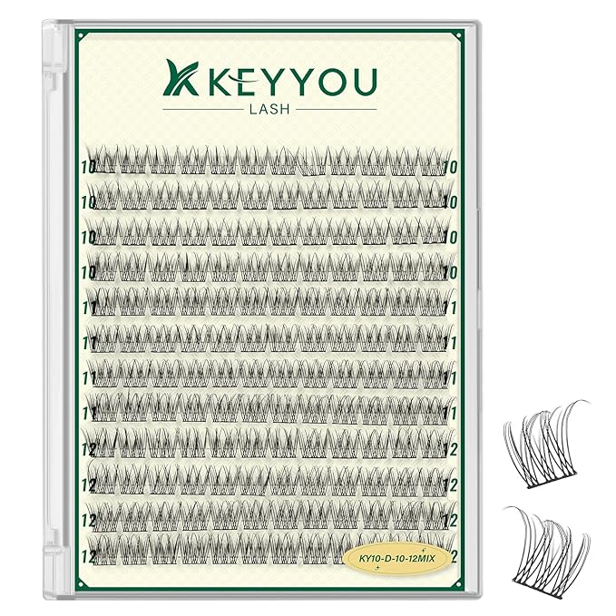 KEYYOULASH Lash Clusters Manga Lash Extension D Curl 144pcs 10-12mm Wispy Eyelash Clusters Natural Volume Eyelash Extensions Individual Lashes DIY at Home(KY10,D-10-12MIX)