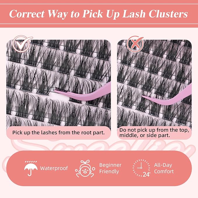 Lash Clusters Kit 144PCS Lash Clusters D Curl Lash Extension Kit 8-16MIX Eyelash Clusters with Eyelash Applicator Tool DIY Lash Extension Kit(Sweetie,8-16MM)