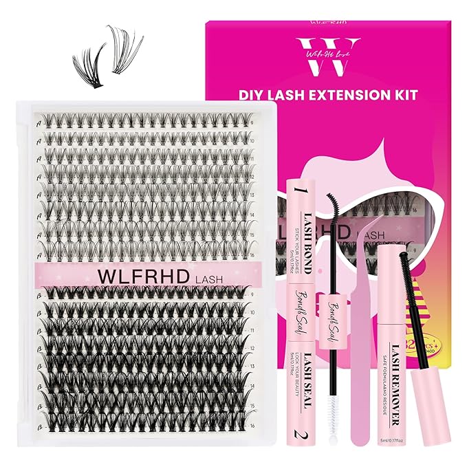 Lash Clusters Kit 320 Pcs DIY Individual Cluster Lashes D Curl Lash Extension Kit with Eyelash Bond and Seal, Remover, Tweezers Applicator Tool for False Eyelash Cluster Kit(20D+40D, Mix9-16mm Kit)