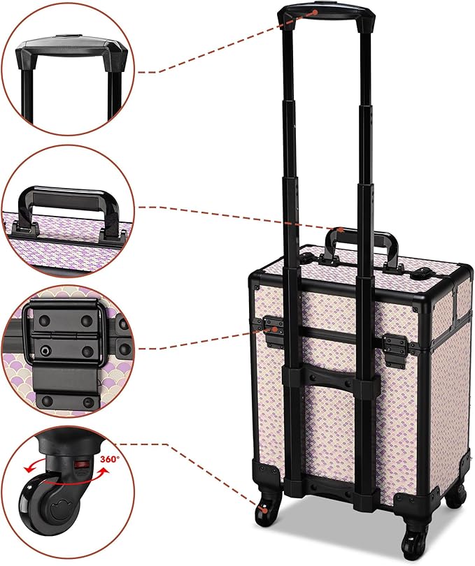 BYOOTIQUE Cosmetology Case on Wheels Cosmetic Trolley Travel Art Deco Tyrian