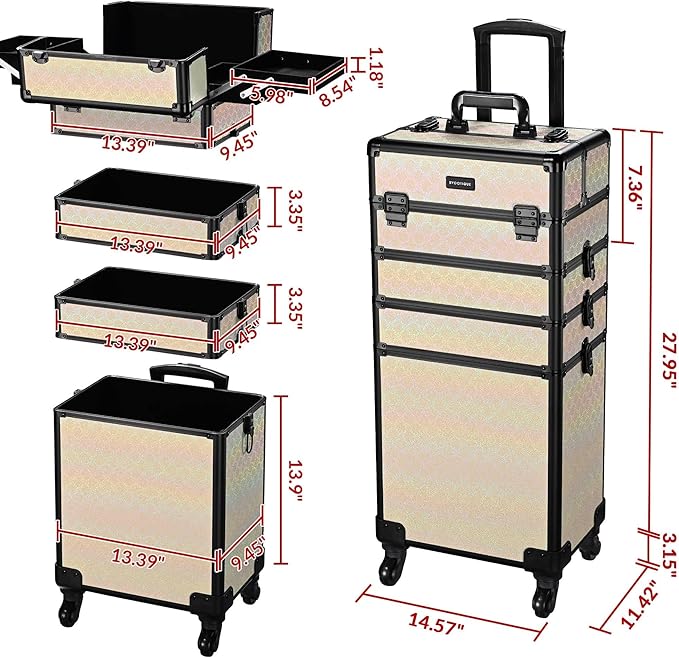 BYOOTIQUE Rolling Cosmetic Case Nail Tech Storage Cart on Wheels Hairdressing Brush Bags for Makeup Artist Salon Beautician Barbershop Hairstylist,Grace ForgetMeNot