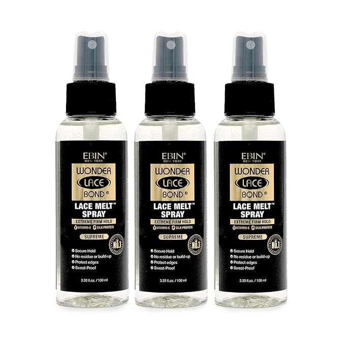 EBIN NEW YORK Wonder Lace Bond Lace Melt Spray - Extreme Firm Hold (Supreme) | Flawless,Natural, and Seamleass finish, No Reside, Long Lasting Formula with Protecting Edges, Perfect for wigs 3pack