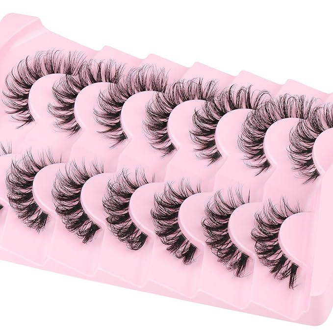 False Lashes Natural Look Fake Eyelashes Wispy Cat Eye Lashes Clear Band False Eyelashes 16MM Faux Mink Lashes Pack 7 Pairs by Ruairie