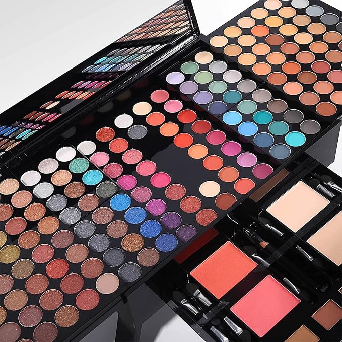 190 Colors Makeup Pallet,Professional Makeup Kit for Women Full Kit,All in One Makeup Sets for Women&Beginner,include Eyeshadow,Lipstick,Compact Powder,Eyeliner,Concealer(004-Black)