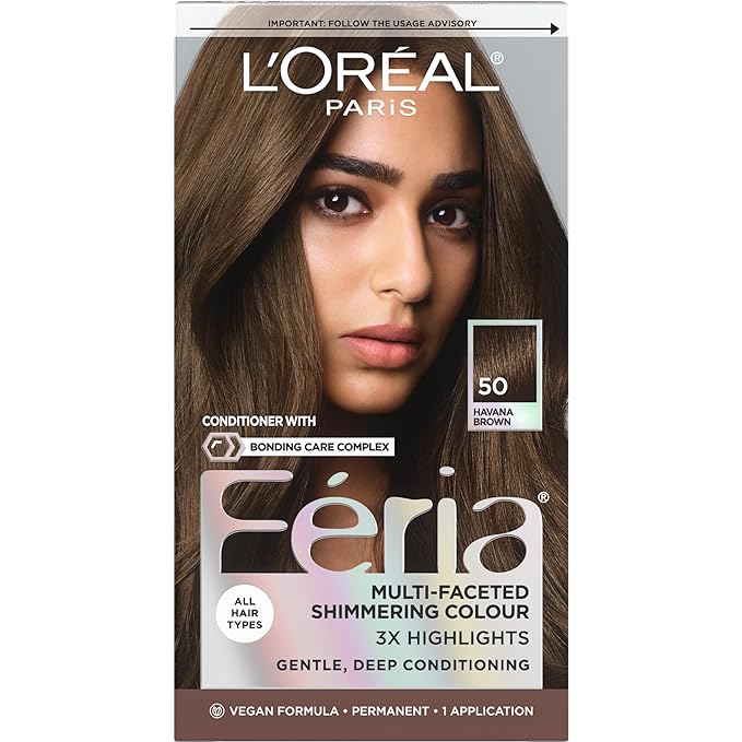 L'Oreal Paris Feria Multi-Faceted Shimmering Permanent Hair Color, 50 Havana Brown (Medium Brown), Pack of 1 Hair Dye Kit