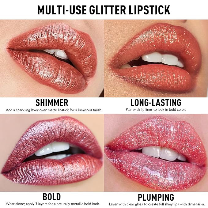 Pink Lipstick for Women with Metallic Shimmer Shine, Long Lasting Lip Stick Glitter Moisturizing Lightweight Full Coverage Lip Makeup, Non-Sticky Diamond Pearl Shiny Cream Lipstick Balm, 09