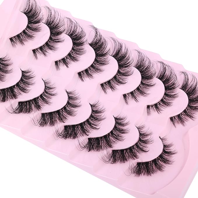 Lashes Wispy False Eyelashes Fox Eye Lashes Fake Lashes Fluffy Cat Eye Lashes Faux Mink Strip Lashes Natural Look Clear Band Eyelashes Pack by GVEFETIEE 8 Pairs