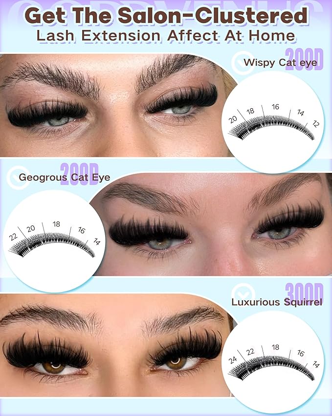 12-24mm Lash Clusters Fluffy Cluster Eyelash Extensions Feather-light Spiky Eyelash Clusters DIY D Curve Individual Lashes Extension (192pcs) by Goddvenus