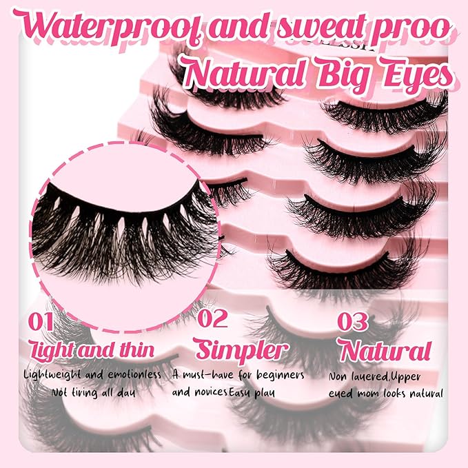 False Eyelashes Wispy Lashes Natural Look Fake Eyelashes Cat Eye Lashes Mink Fluffy Strip False Lashes Fox Eye Lashes Pack 14 Pairs