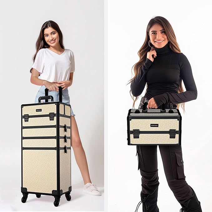 BYOOTIQUE Rolling Makeup Train Case on Wheels 4in1 Cosmetology Art Deco Pastel