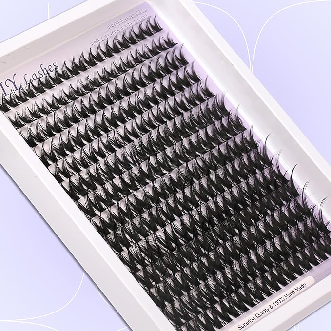 Lash Clusters Flora D Curl Lash DIY Volume Eyelash Extensions Kit Cat Eye Lashes Individual Lashes Ultra-Thin (0.05-0.07mm) Black Band 8-16MM Wispy Cat Eye Lashes for Self Application