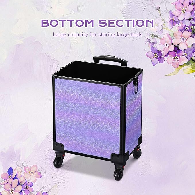 BYOOTIQUE 4in1 Rolling Makeup Train Case w/Cube Case Cosmetic Organizer Purple