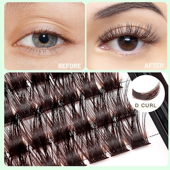 Bodermincer Lash Clusters D Curl Black/Brown/Colored Lashes 10-12-14/12-14-16/16-18-20mm Mixed Lash Clusters Kit For Beginner (M01-Black Brown-12-14-16mm MIX)