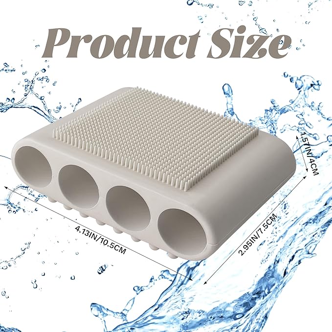 1PCS Silicone Body Scrubber Exfoliator- Bath Loofah & Sponges Alternative 4-Finger Non-Slip Grip Face & Scalp Scrubber for Sensitive Skin Body Brush for Men & Women (Light Grey)