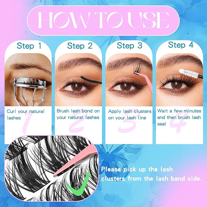 Manga Lash Clusters with Thin Band Spike Eyelash Clusters 10-14mm C Curl Soft Lashes Cluster Wispy Individual Lashes Cluster DIY Look Like Eyelash Extension (Mangaprick)