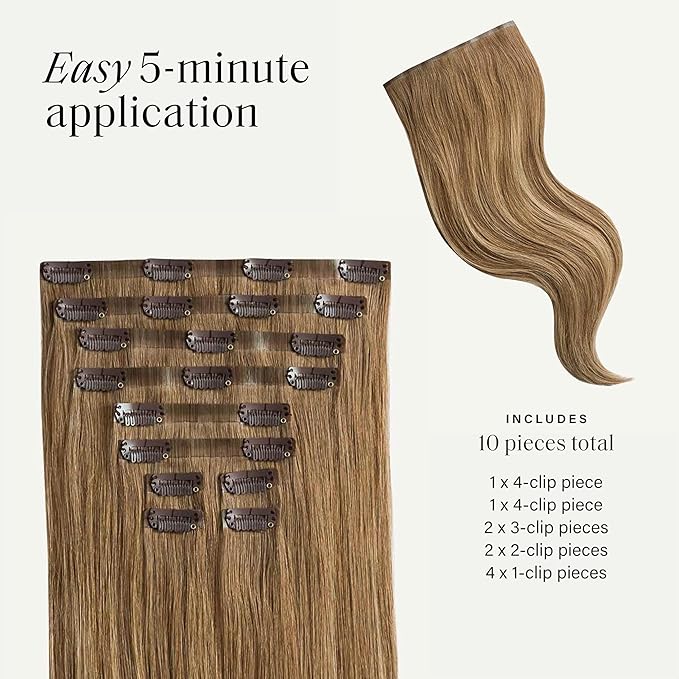 Luxy 100% Remy Human Hair - Seamless Clip-In Hair Extensions - Multi-Dimensional Color for Natural Blending, Adds Volume & Length 50 grams 12" Bronde Balayage Seamless
