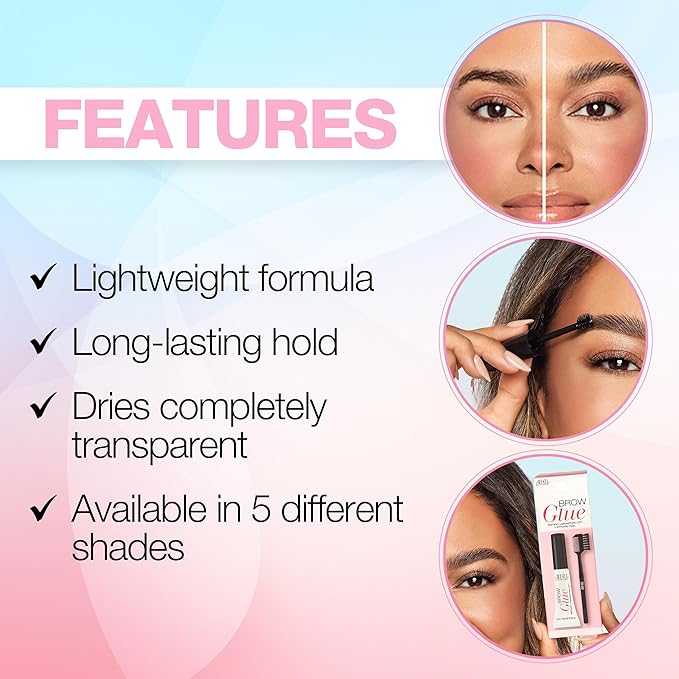 Ardell Brow Glue Crystal Clear - Instant Lamination Brow Gel with Styling Brush, All-day Extreme Hold Eyebrow Gel Clear for Fluffy, Defined Brows, 0.35 oz