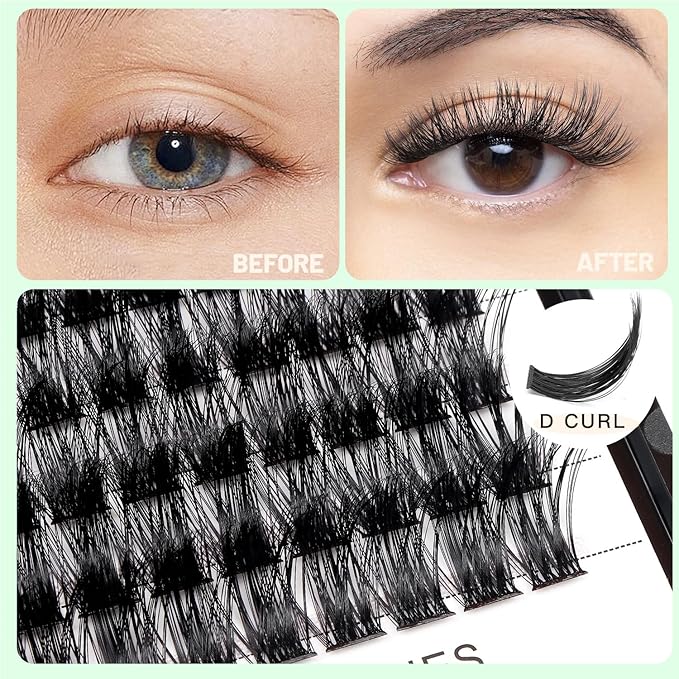 Bodermincer Lash Clusters D Curl Black/Brown/Colored Lashes 10-12-14/12-14-16/16-18-20mm Mixed Lash Clusters Kit For Beginner (M01# 16-18-20mm Mixed)