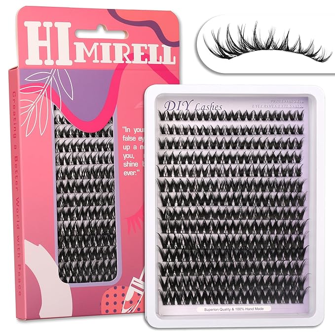 Lash Clusters Flora D Curl Lash DIY Volume Eyelash Extensions Kit Cat Eye Lashes Individual Lashes Ultra-Thin (0.05-0.07mm) Black Band 8-16MM Wispy Cat Eye Lashes for Self Application