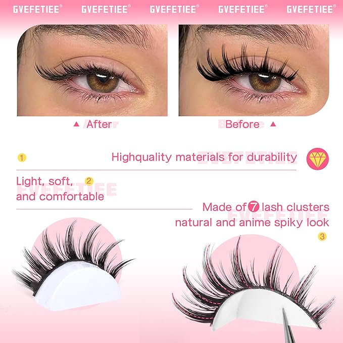 Manga Lashes 8 Pairs 15mm Wispy Spiky Anime False Eyelashes Natural Look 8D Volume Faux Mink Lashes for Asian Korean Japanese Cosplay Doll Eye Extensions Style by GVEFETIEE