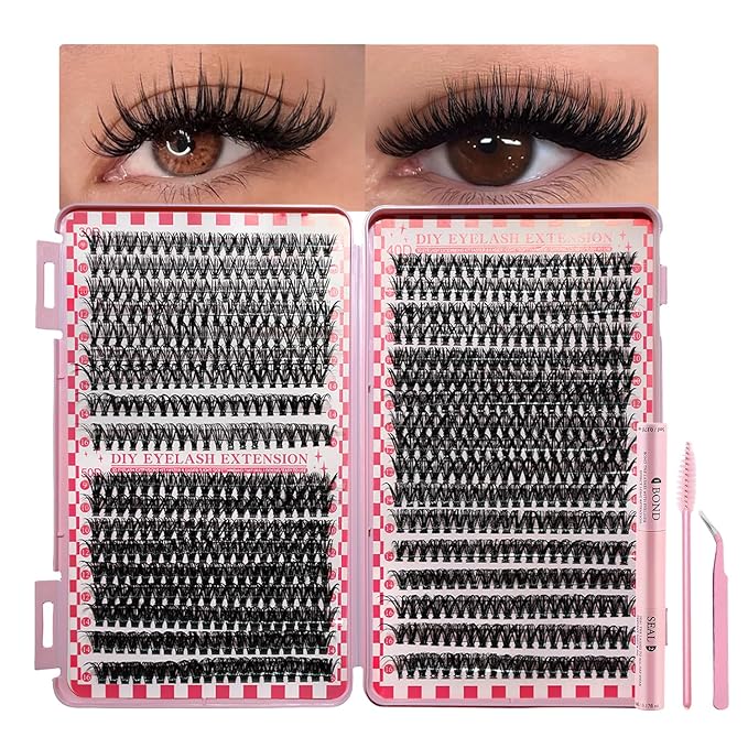 DIY Lash Clusters Kit Lash Extension Kit, 700pcs,30D&40D&50, 9-16mm, D Curl, Natural Volume Lash Extensions Wispy Eyelash Clusters Individual Lashes Kit, 11#Black
