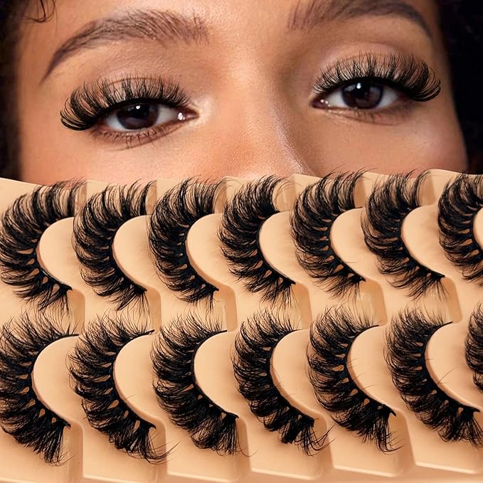 YASNAI Mink Lashes Wispy Cat Eye Lash 16MM Full Volume Fluffy False Eyelashes that Look Like Extensions Thick Soft D-Curly Fake Eyelash 7 Pairs Pack