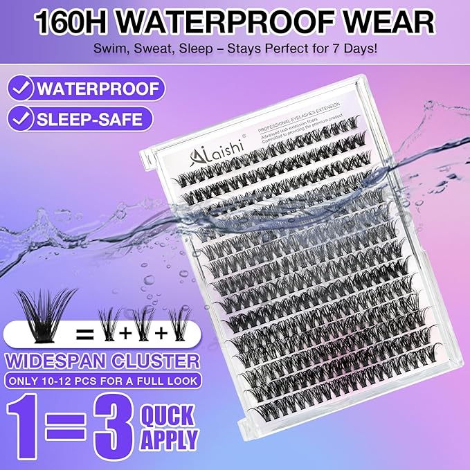Lash Clusters DIY Cluster Eyelash Extensions 280pcs 9‑16mm 50D Fluffy D Curl Natural Volume Lashes–Waterproof Fake Cat Eye Individual Soft Lash Clusters（16MIX2-1-S）