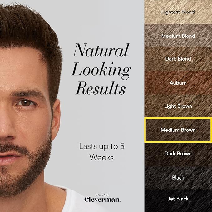 Cleverman Hair & Beard Dye Kit for Men, All-in-One Reusable Mens Hair Color, Natural Gray Coverage, Ammonia-Free Beard Mustache Dye for Men (Medium Brown)