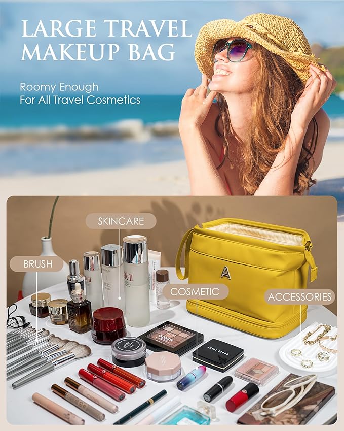 Birthday Gifts for 11 12 13 14 15 16 Year Old Girls, Initial Makeup Bag, Travel Gifts, Personalized Bags, Waterproof Double Layer Cosmetic Bag, Makeup Bags Travel Toiletry Bag, Friend Gifts