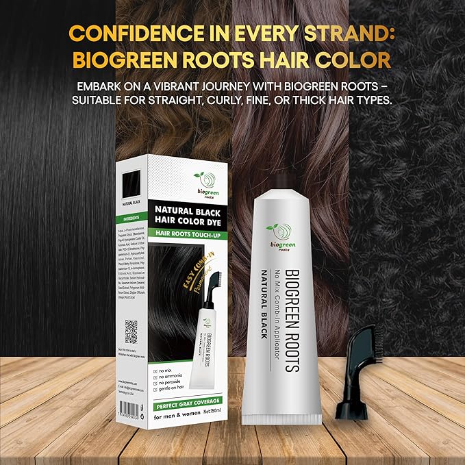 Ammonia-Free & Paraben Free Herbal Hair Dye - Hair Dye for Women & Men - Natural Color and Herbal Nourishment - No Stain on Skin - Natural Black (150 ml)