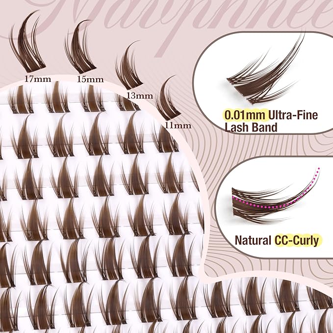 Brown Lash Clusters Manga Cluster Eyelash Extensions Spiky Cluster Lashes Fairy Individual Lashes Anime CC-Curly Eyelash Clusters DIY at Home Easy to Apply Lash Spikes 11-17MM