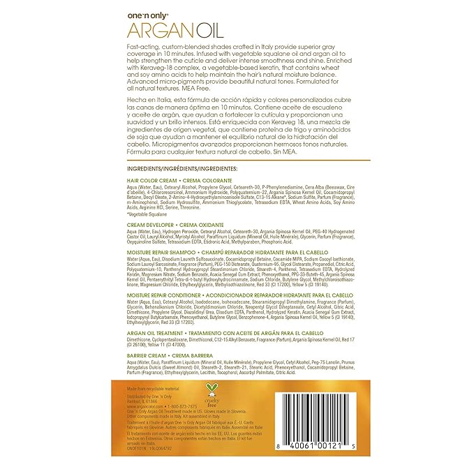 One 'N Only Fast 10 Permanent Hair Color Kit - Hair Dye for Women with Argan Oil to Maintain Moisture Balance - Advanced Micro-Pigments for Natural Tones (1N Natural Very Black)