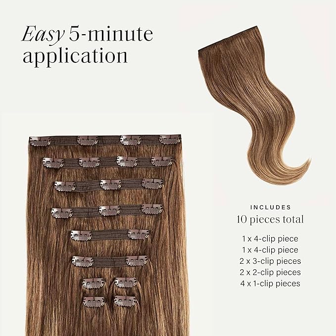 Luxy 100% Remy Human Hair, Classic 160g Clip-In Hair Extensions - 10 Wefts Multi-Dimensional Color for Natural Blending, Adds Volume & Length, Easy Apply & Remove 16" Chestnut Brown Balayage