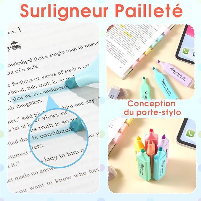 Pastel Highlighters,Chisel Tip Marker Pen,8 Assorted Macaron Colors Highlighter Pens, Mini Highlighters,Water Based, Quick Dry For Back to School Supplies，Aesthetic Highlighter for Office