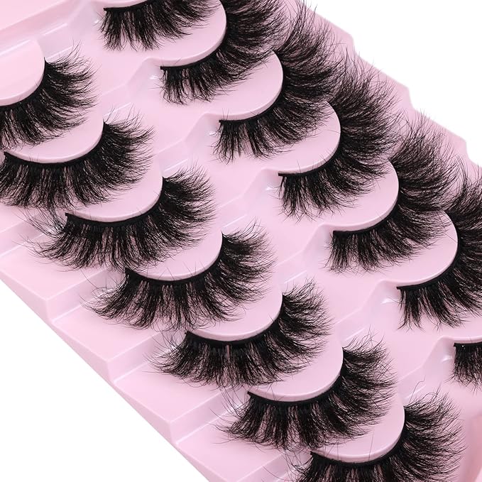 Kiromiro Lashes Volume False Eyelashes Wispy Faux Mink Eyelashes Long Dramatic Lashes 8D Volume Strip Eyelashes Cat Eye Lashes Pack