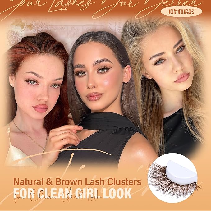 JIMIRE Brown Lash Clusters Wispy Lash Extensions Natural Eyelash Clusters with Bottom Lash Clusters 8-18MM Soft Fluffy Cluster Eyelash Extensions 161Pcs Cluster Lashes DIY at Home
