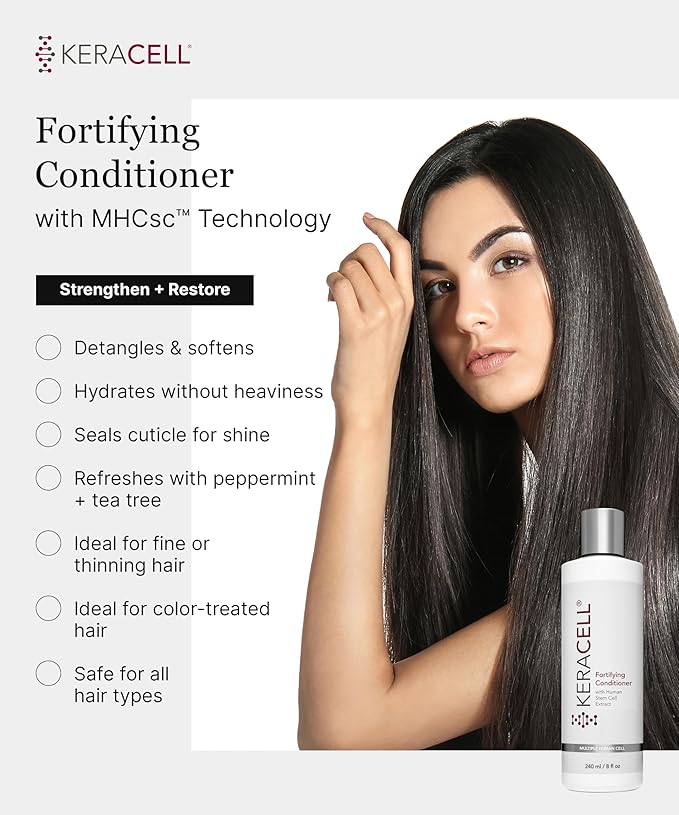 Fortifying Conditioner - Deep Conditioner for Women & Men with Human Stem Cell Extract - Strengthens, Detangles & Adds Shine for Thinning or Fine Hair - Safe for Color-Treated Hair - 8 oz