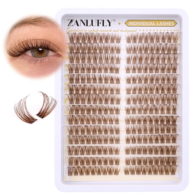 Brown Lash Clusters Natural Individual Lashes Cat Eye Eyelash Clusters D Curl Wispy DIY Lashes Extensions Brown Cluster Eyealshes Extension (10-16MM)