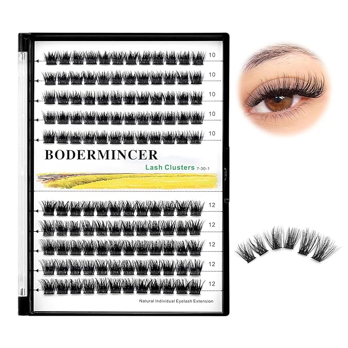 Bodermincer 120 Clusters 10mm+12mm/12mm+14mm Mixed Lash Cluster False Eyelash Individual Cluster EyeLashes Grafting Fake False Eyelashes Eyelash Extension (M01-Black-8mm)