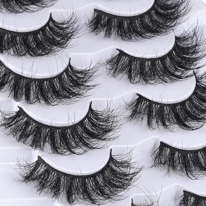 Lashes Eyelashes 8D Fluffy False Eyelashes Wispy Faux Mink Lashes Light Weight Fake Eyelashes Cat Eye Lashes 7 Pairs Pack, Black