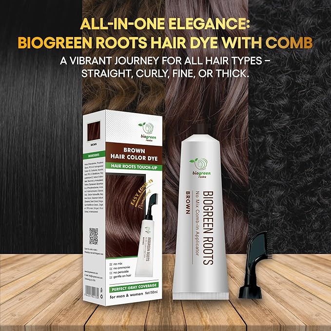 Ammonia-Free & Paraben Free Herbal Hair Dye for Women & Men– Natural Gray Coverage with Organic Extracts – Nourishing Brown Hair Dye for Healthy Hair – Brown (150 ml)